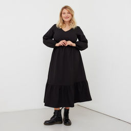 Платье женское миди MIST plus-size, чёрное, размер 52, однотонное