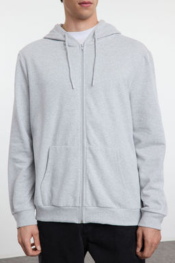 Gri Melanj Regular/Normal Kesim Fermuarl? Kapusonlu Basic Sweatshirt TMNAW25SW00114 - Trendyolmilla фото 4