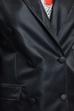 Trendyolmilla Fusya Suni Deri Kruvaze Kapama Astarl? Dokuma Blazer Ceket TWOAW21CE0156