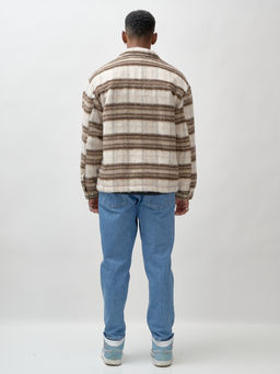 Куртка рубашка шерстяная в клетку мужская демисезонная коричневого цвета 58565K