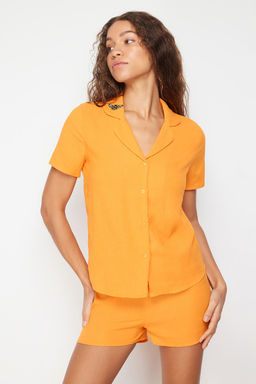 Trendyolmilla Sar? Ar? Nak?sl? Sortlu Dokuma Pijama Tak?m? THMSS24PT00053 фото 2