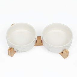 Миски керамические двойные на подставке 2450 мл 28.515.57 см, мрамор - Пижон фото 3