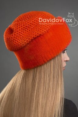 Шапка Камелия норка трикотаж алая