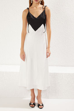 TRENDYOLMILLA Siyah-Beyaz A-Kesim Saten Dokuma Midi S?k Elbise TPRSS25EL00172  фото 3