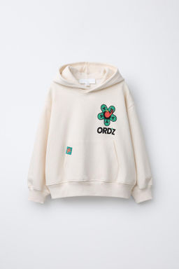 SUDADERA CAPUCHA ESTAMPADA LOGO / Blanco roto