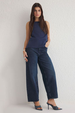 Koyu Mavi Yuksek Bel Baggy Jeans TWOSS25JE00153