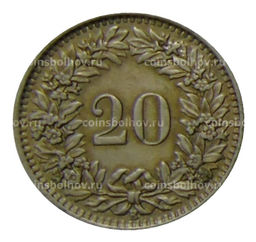 Монета 20 раппенов 1939 года Швейцария