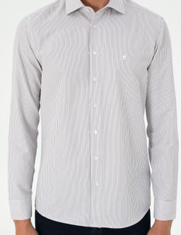 Kahverengi _izgili Slim Fit Uzun Kollu G_mlek