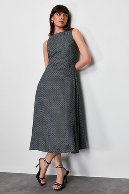 SiyahGeometrik Desenli Duz Kesim Midi Dokuma Elbise TWOSS24EL00706 - Trendyolmilla фото 3