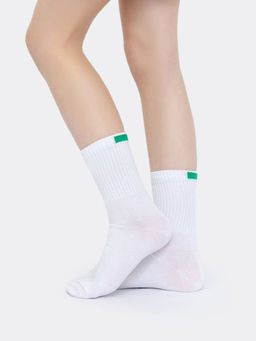 Цена за 5 пар! Детские высокие носки белого цвета с зеленым прямоугольником