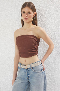 Trendyolmilla Premium Tas Straplez Buzgulu Esnek Orme Bluz TWOSS24BZ00216 фото 5