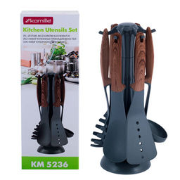 Набор кухонных принадлежностей с подставкой 7 предметов нейлоновые с ручкой под дерево (5236) /KAMILLE/