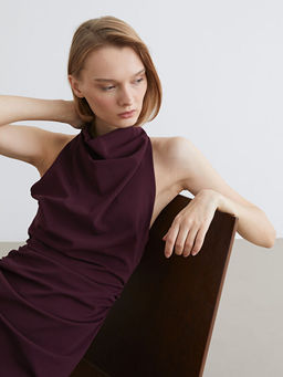 D?k?ml? Yaka B?zg?l? Krep Elbise