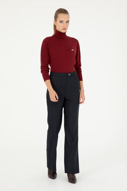 Kad_n Lacivert _izgili Slim Flare Fit Kanvas Pantolon