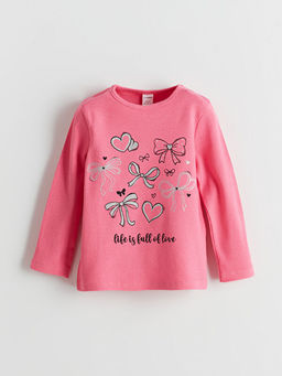 Bisiklet Yaka Bask?l? K?z ?ocuk Ti??rt 2li