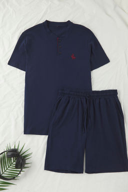 Trendyolmilla Man Lacivert Regular Nak?sl? Ceyizlik Sortlu Orme Pijama Tak?m? TMNSS25PT00079  фото 2