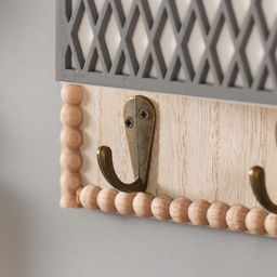 Ключница настенная Домик - птички на ветке, крючки декоративные, дерево, бежевая, 4.5?25?34 см