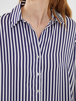 ?izgili Uzun Kollu Oversize Saten Kad?n G?mlek