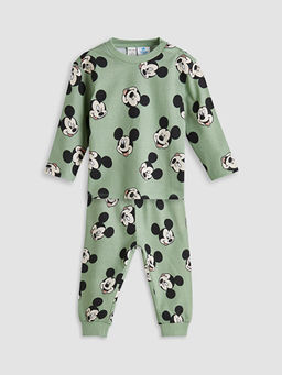 Bisiklet Yaka Mickey Mouse Bask?l? Erkek Bebek Pijama Tak?m?