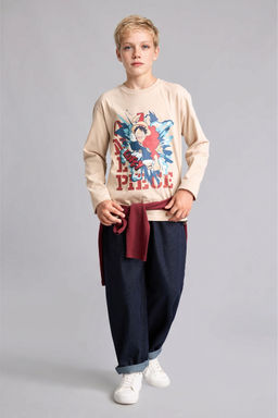 %100 Pamuk One P_ece Lisansl_ Oversize Uzun Kollu Ti__rt Erkek _ocuk