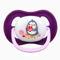 Соска - пустышка с держателем Крошка Я «Пингвинчик», анатомическая, от 6 мес, фиолетовый