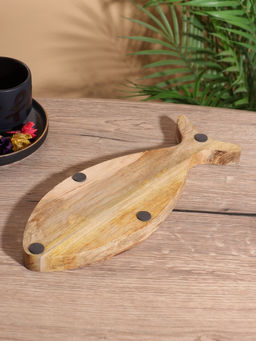 Блюдо в форме рыбки «Черепаха и цветы», 32×11.5×2 см, дерево манго