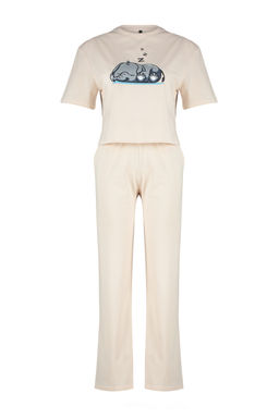 Trendyolmilla Pudra %100 Pamuklu Fil Bask?l? Orme Pijama Tak?m? THMSS24PT00070 фото 7