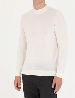 Ekru Regular Fit Bato Yaka Y_n Kar___ml_ Basic Triko Kazak