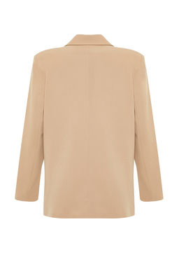 Camel Oversize Duz Kesim Basic Kruvaze Dokuma Blazer Ceket TWOSS24BC00028