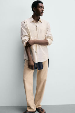 CAMISA REGULAR FIT RAYAS / Amarillo claro