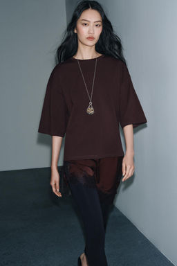 CAMISETA COMBINADA ENCAJE / Chocolate - Zara фото 5