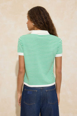 Yesil Polo Yaka Cizgili Triko Orta Bluz TWOSS25BZ00183