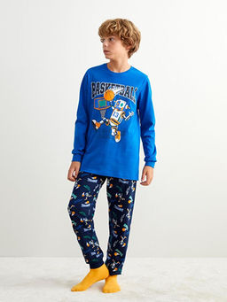 Bask?l? Erkek ?ocuk Pijama Tak?m