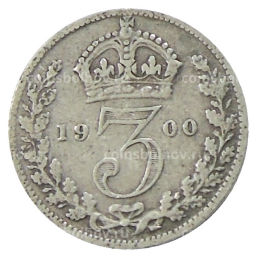 Монета 3 пенса 1900 года Великобритания