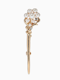 Брошь «Факел с жемчугом», белая в золоте