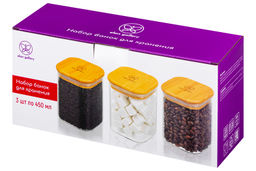 Набор 3 банок д/хранения 450 мл 8*8*11 см Crystal glass + бамбук.крышка с силик. проклад,стекло - Elan gallery фото 9