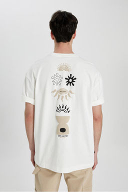 Футболка Oversize с коротким рукавом и круглым вырезом сзади с принтом на спине - Defacto фото 6