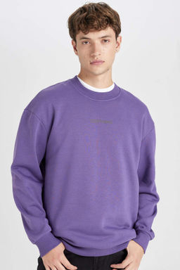 Boxy Fit Bisiklet Yaka Bask?l? Sweatshirt - Defacto фото 4