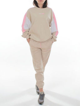 3160/3161 BEIGE/PINK Костюм спортивный женский (95% хлопок, 5% эластан)