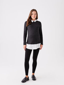 G?mlek Yaka D?z Uzun Kollu Hamile Ti??rt