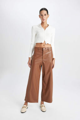 Culotte Yuksek Bel Crop Fit Crop Suni Deri Pantolon - Defacto фото 2