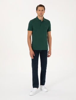 Koyu Ye_il Slim Fit %100 Pamuk K_vr_lmaz D__meli Polo Yaka Basic Ti__rt