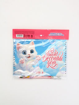 Подарочный набор, двойной блокнот с заданиями, ручка Котик