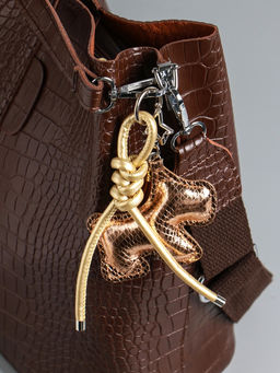 Брелок для ключей на карабине кожзам «Терьер», с узлом, золото, на сумку, рюкзак, 14×8×1.2 см