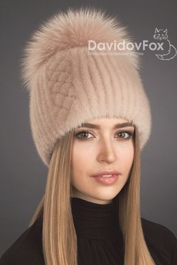 Шапка Лыжница норка орнамент дымчатая роза