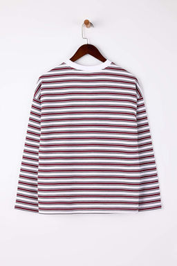 Cok Renkli Cizgili Oversize/Genis Kesim Bisiklet Yaka Ince Orme Sweatshirt TWOAW23SW00326