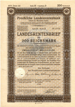 Облигация 4,5% 200 рейхсмарок 1937 года Германия