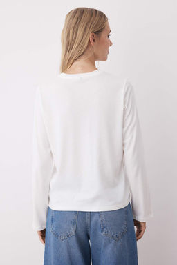 Siyah-Ekru-Kahverengi 3lu Paket %100 Pamuk Bisiklet Yaka Uzun Kol Oversize/Genis Kesim Orme T-shirt