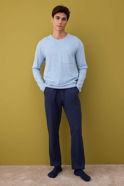 Indigo - Lacivert Regular Fit %100 Pamuk Orme Pijama Tak?m? TMNAW26PT00005