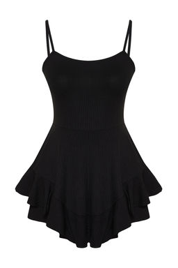 Siyah Ask?l? Volanl? Sortlu Mini Orme Tulum TWOSS23TU00044